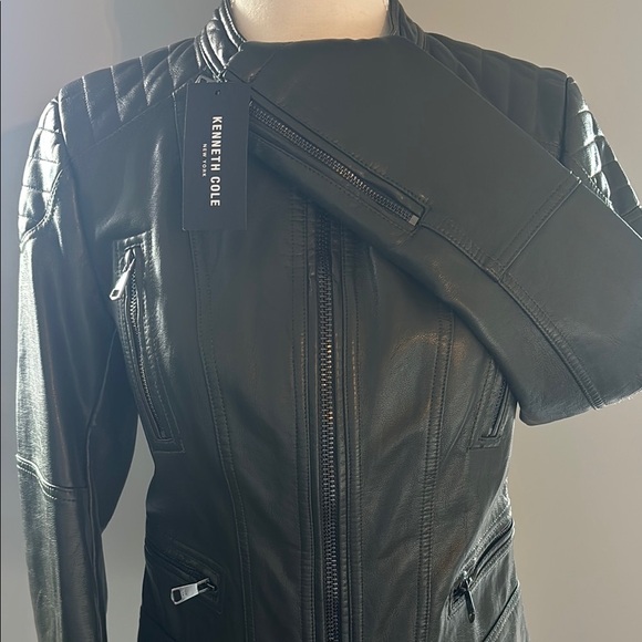 Women's Army Green Vegan Leather Jacket Kenneth Cole XS - Picture 7 of 11